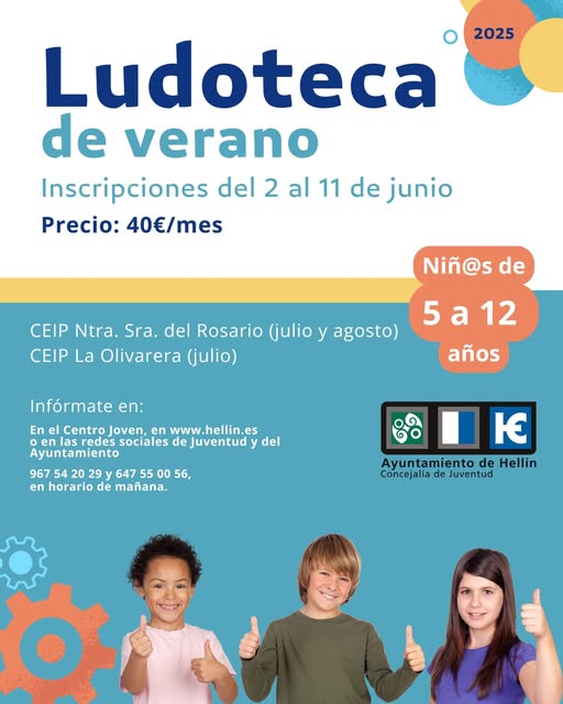 EL AYUNTAMIENTO DE HELLÍN ABRIRÁ PRÓXIMAMENTE EL PLAZO DE INSCRIPCIÓN PARA LA LUDOTECA DE VERANO 2025